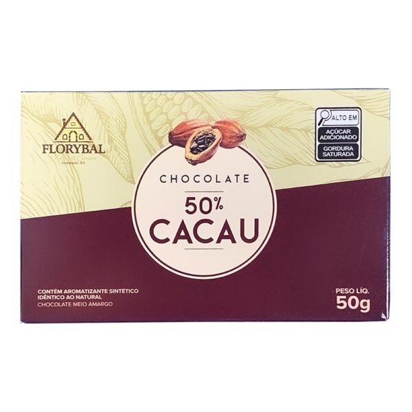 Barra de Chocolate Artesanal 50% Cacau Meio Amargo Florybal 50g