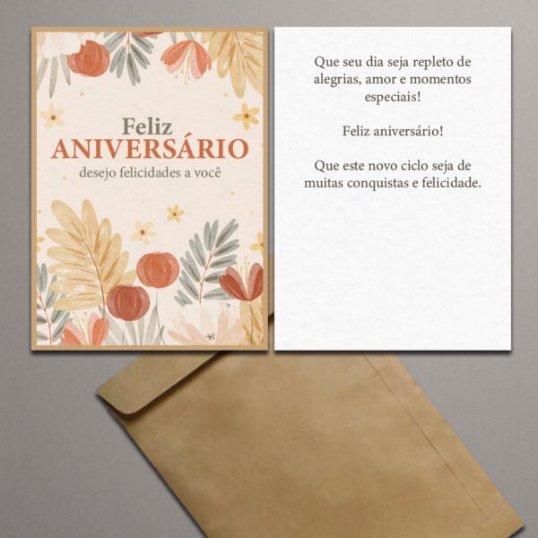 Cartão 11x8cm Feliz Aniversário Floral + Envelope