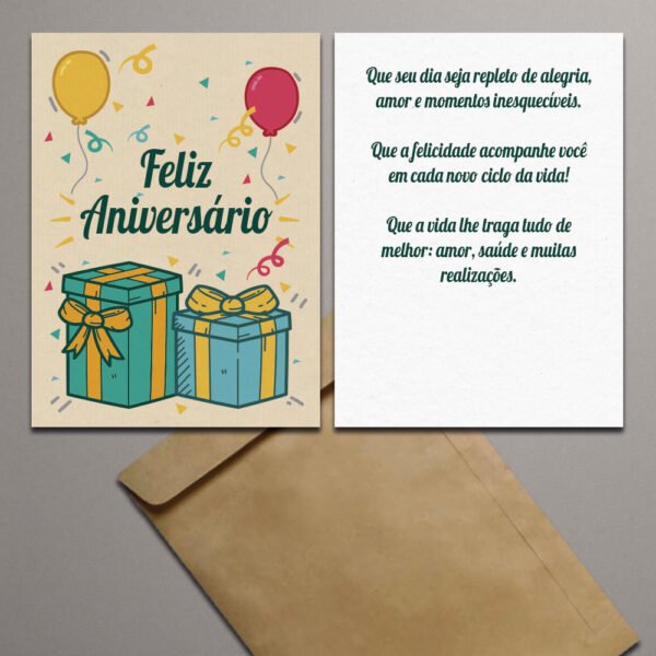 Cartão 11x8cm Feliz Aniversário Amarelo + Envelope
