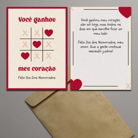 Cartão 11x8cm Com Envelope Você Ganhou Meu Coração - Feliz Dia Dos Namorados