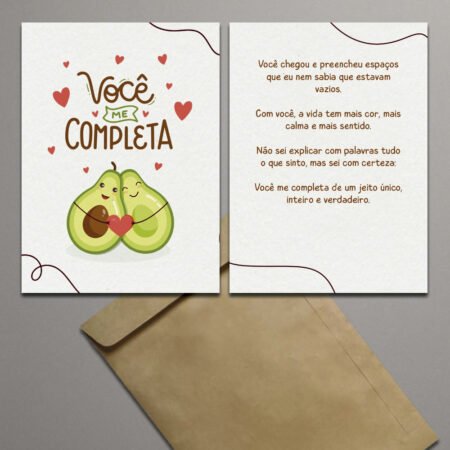 Cartão 11x8cm Com Envelope - Amor - Você Me Completa