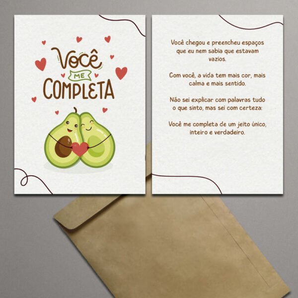 Cartão 11x8cm Com Envelope - Amor - Você Me Completa