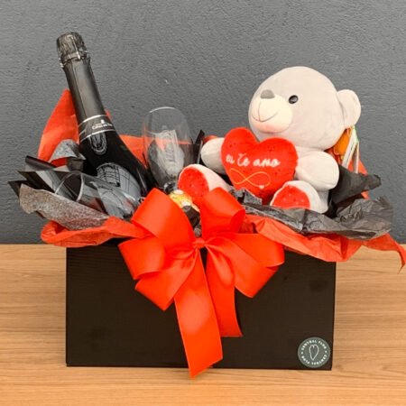Cesta Espumante Provado 750ml + Urso de Pelúcia + 2x Taças de Vidro + Ferrero Rocher