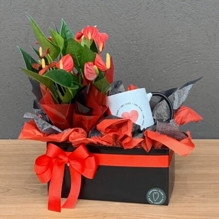 Cesta Antúrio P09 Vermelho + Caneca Especial "Amo Você"