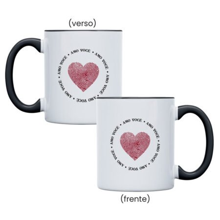 Caneca Cerâmica 325ml Alça Preta • Amor • Amo Você