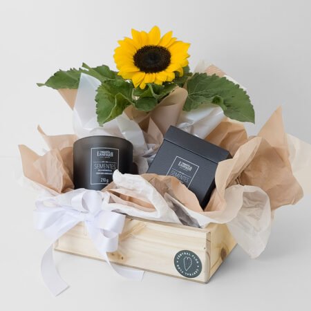 Cesta Girassol + Vela Aromatica Sementes 210g Essenza