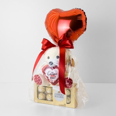 Urso de Pelúcia + Bombom Ferrero Rocher 100g