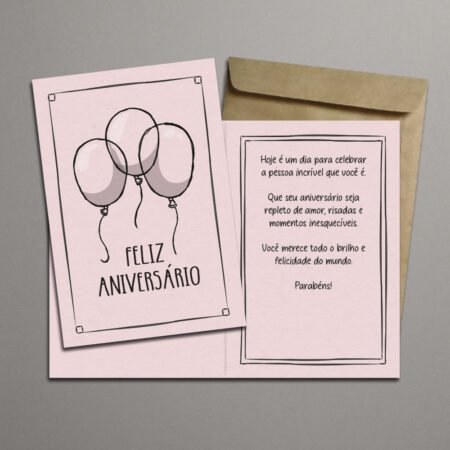 Cartão 11x15cm Com Envelope - Aniversário - Rosa