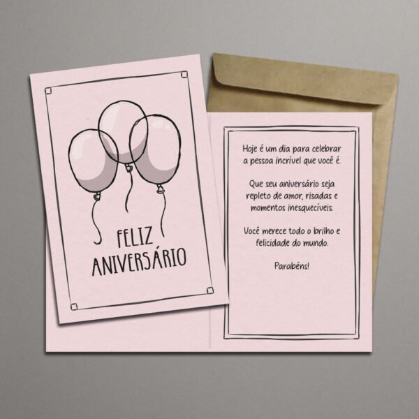 Cartão 11x15cm Com Envelope - Aniversário - Rosa