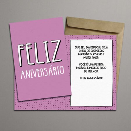Cartão 11x15cm Com Envelope - Aniversário - Pink