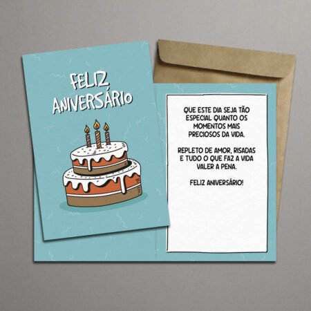Cartão 11x15cm Com Envelope - Aniversário - Azul