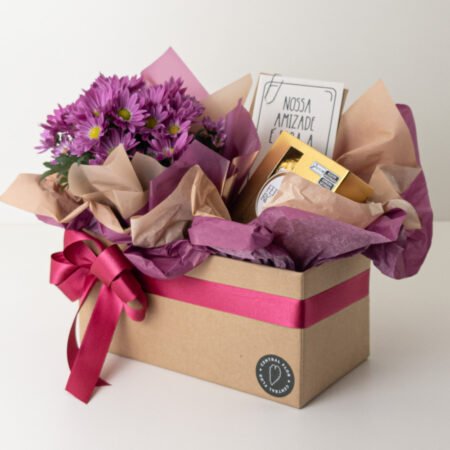 Cesta Mini Margarida P11 Rosa + Ferrero Rocher + Cartão "Nossa amizade é para a vida toda"