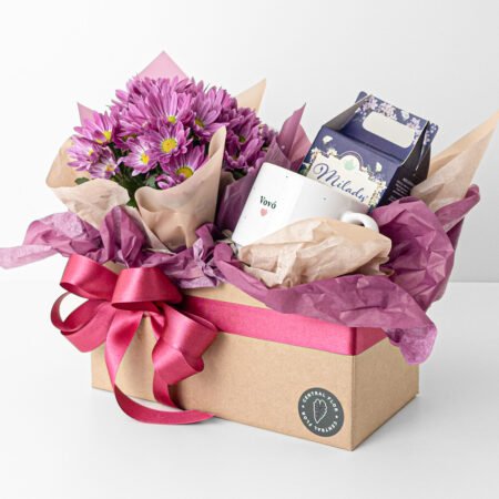 Cesta Mini Margarida P11 Rosa + Chá + Caneca "Vovó" Coração Rosa