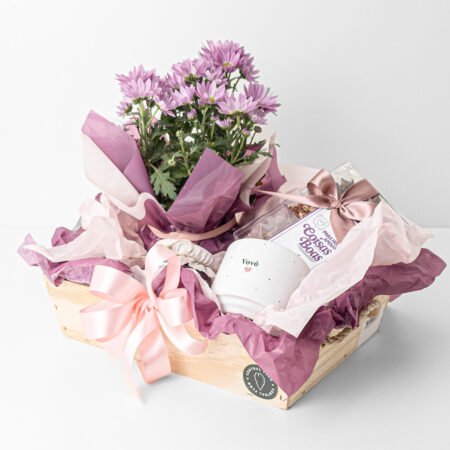 Cesta Mini Margarida P11 Rosa + Caixa Com Chás + Geleia + Caneca "Vovó" Coração Rosa