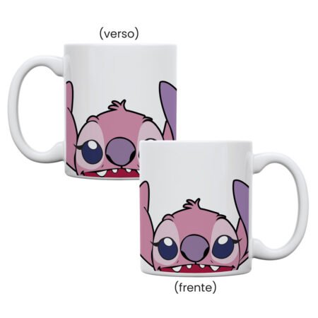 Caneca Cerâmica 325ml Branca • Personagem • Stitch Rosa