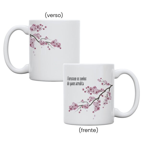 Caneca Cerâmica 325ml Reta Branca • Flor de Cerejeira