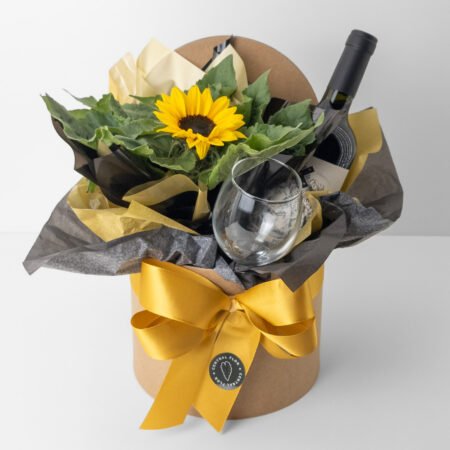 Box Muda Girassol P11 + Taça De Vidro + Vinho Cordero