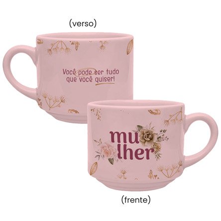 Caneca Cerâmica 180ml Empilhavel Rosa Mulher Você Pode Ser Tudo