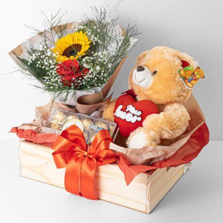 Cesta Ramalhete Pureza +  Ferrero Rocher 150g + Urso de Pelúcia - Valentine's Day 2026