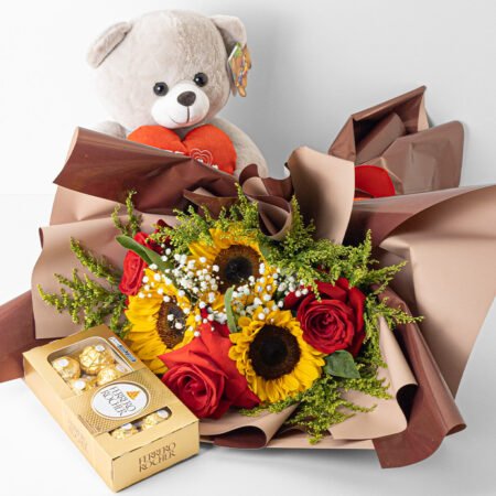 Ramalhete Encanto + Ferrero Rocher 100g + Urso de Pelúcia - Valentine's Day 2026