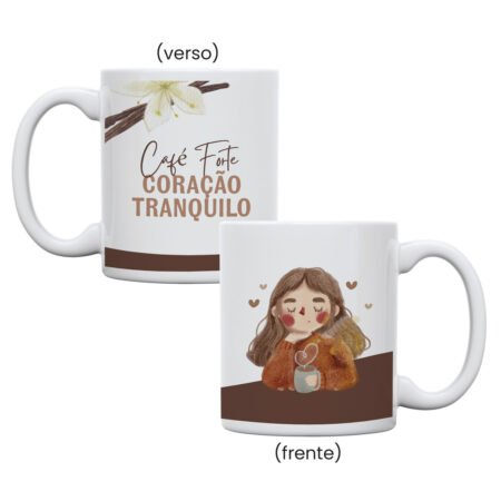 Caneca Cerâmica 325ml Branca • Café forte, coração tranquilo