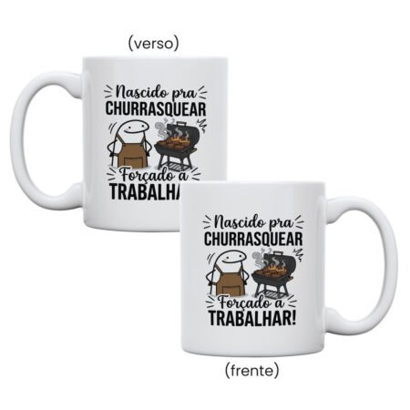 Caneca Cerâmica 325ml Branca • Nascido para pescar, forçado a trabalhar