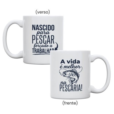 Caneca Cerâmica 325ml Branca • Nascido para churrasquear, forçado a trabalhar