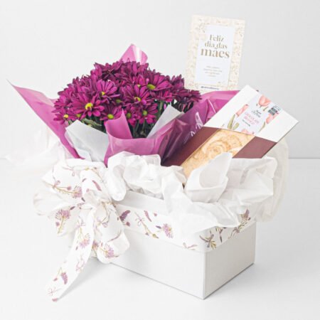Cesta Mini Margarida P11 Bordô + Tablete Flor de Chocolate Branco • Dia Das Mães 2026