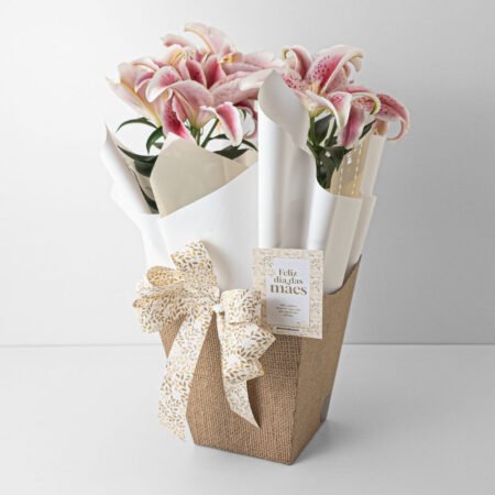 Lirio P15 Rosa + Cachepô de Papel + Laço • Dia Das Mães 2026