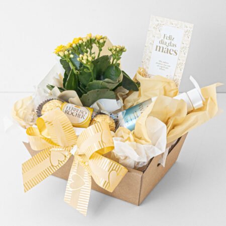 Cesta Kalanchoe P06 Amarelo + Ferrero Rocher + Hidratante Corporal • Dia Das Mães 2026