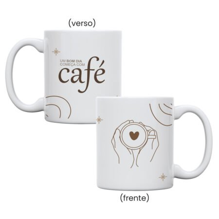 Caneca Cerâmica 325ml Branca • Um bom dia começa com café