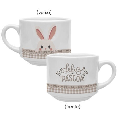 Caneca Cerâmica 180ml Empilhável Branca • Feliz Páscoa