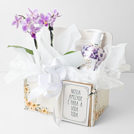 Cesta Orquidea P06 Phal + Hidratante Corporal Lavanda E Musk + Cartão Amizade