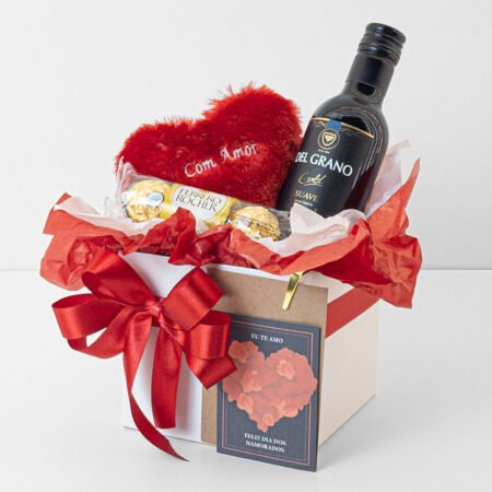 Cesta Vinho Del Grano + Pelúcia Coração + Ferrero Rocher + Cartão - Dia Dos Namorados 2026