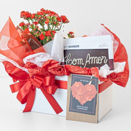 Cesta Kalanchoe P11 Vermelho + Tablete de Chocolate + Cartão - Dia Dos Namorados 2026