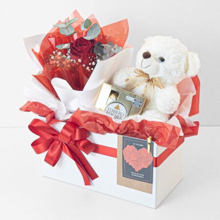 Cesta Ramalhete Brisa + Ferrero Rocher + Urso Pelucia + Cartão - Dia Dos Namorados 2026