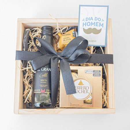 Cesta + Ferrero Rocher + Vinho Tinto Seco Del Grano 250ml + Trufa Sabor Variado Ferana 25g + Tag Dia Do Homem