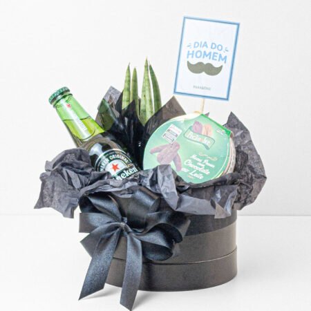 Box Sanseveria P06 Variada + Cerveja Heineken Long Neck 250ml + NOZES PECAN CHOCOLATE AO LEITE 100G + Tag Dia Do Homem
