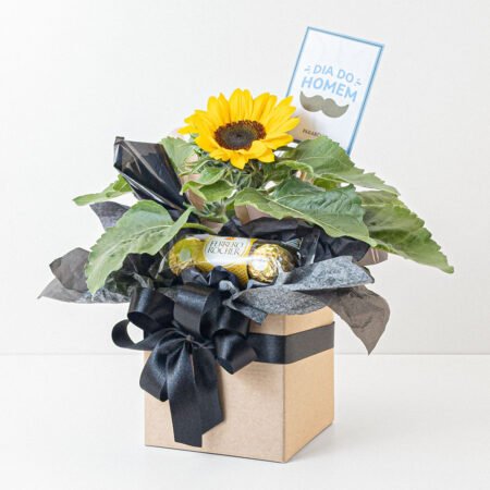 Muda Girassol P11 + Bombom Ferrero Rocher Com 3 Unidades 37,5g + Tag Dia Do Homem