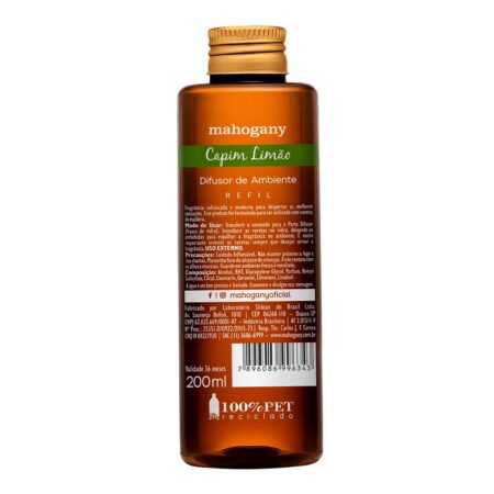Refil Difusor Amb Capim Limão 200ml Mahogany