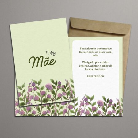 Cartão Dobrável 11x15cm Com Envelope • Mãe • Mãe te amo