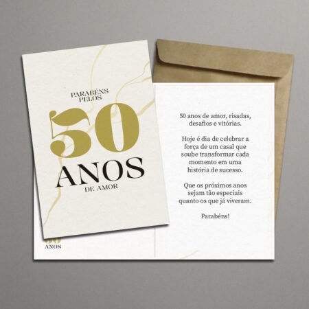 Cartão Dobrável 11x15cm Com Envelope - Bodas De Ouro - 50 Anos