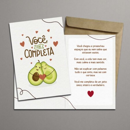 Cartão Dobrável 11x15cm Com Envelope - Amor - Você Me Completa