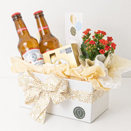 Cesta Muda Kalanchoe P06 Variado + Cerveja Budweiser 330ml + Bombom Ferrero Rocher Com 4 Unidades 50g + Tag Aniversário
