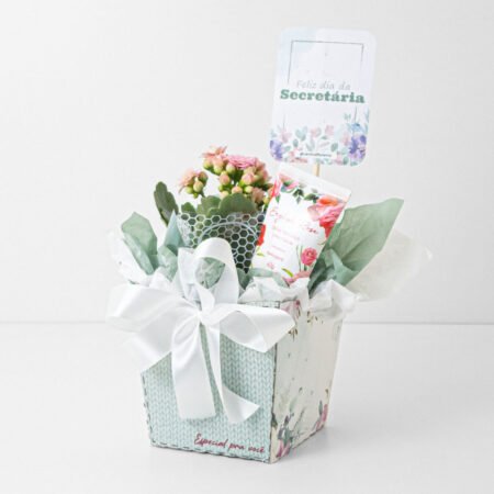 Muda Kalanchoe P06 Variado + Hidratante Para Mãos English Rose 60G Mahogany + Cachepô De Papel + Tag Dia Da Secretária