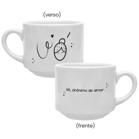 Caneca Cerâmica 180ml Branca Empilhável - Vó, sinônimo de amor
