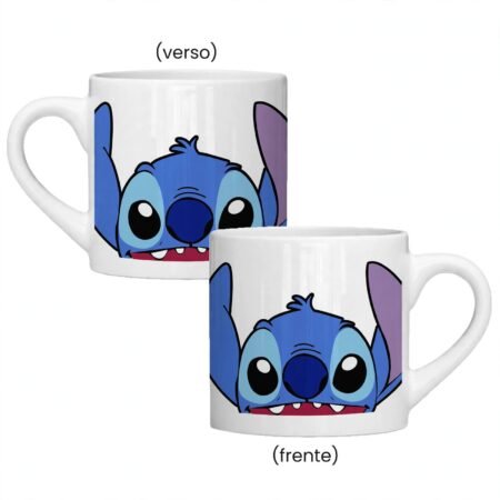 CANECA CERAMICA 180ML RETA BRANCA PERSONAGEM AZUL