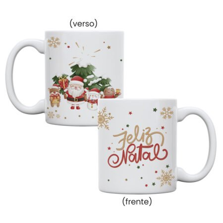 CANECA CERAMICA 325ML RETA BRANCA FELIZ NATAL